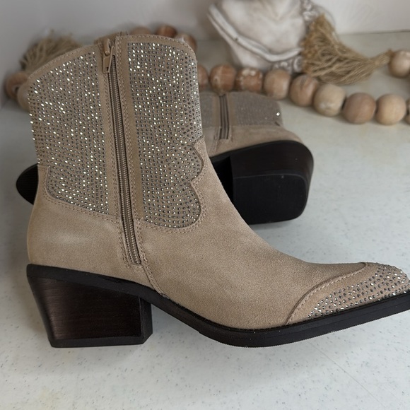 Poelman- Abby Cowboy/biker ankle boot - medium beiges 7.5/Euro 38 - Picture 7 of 12